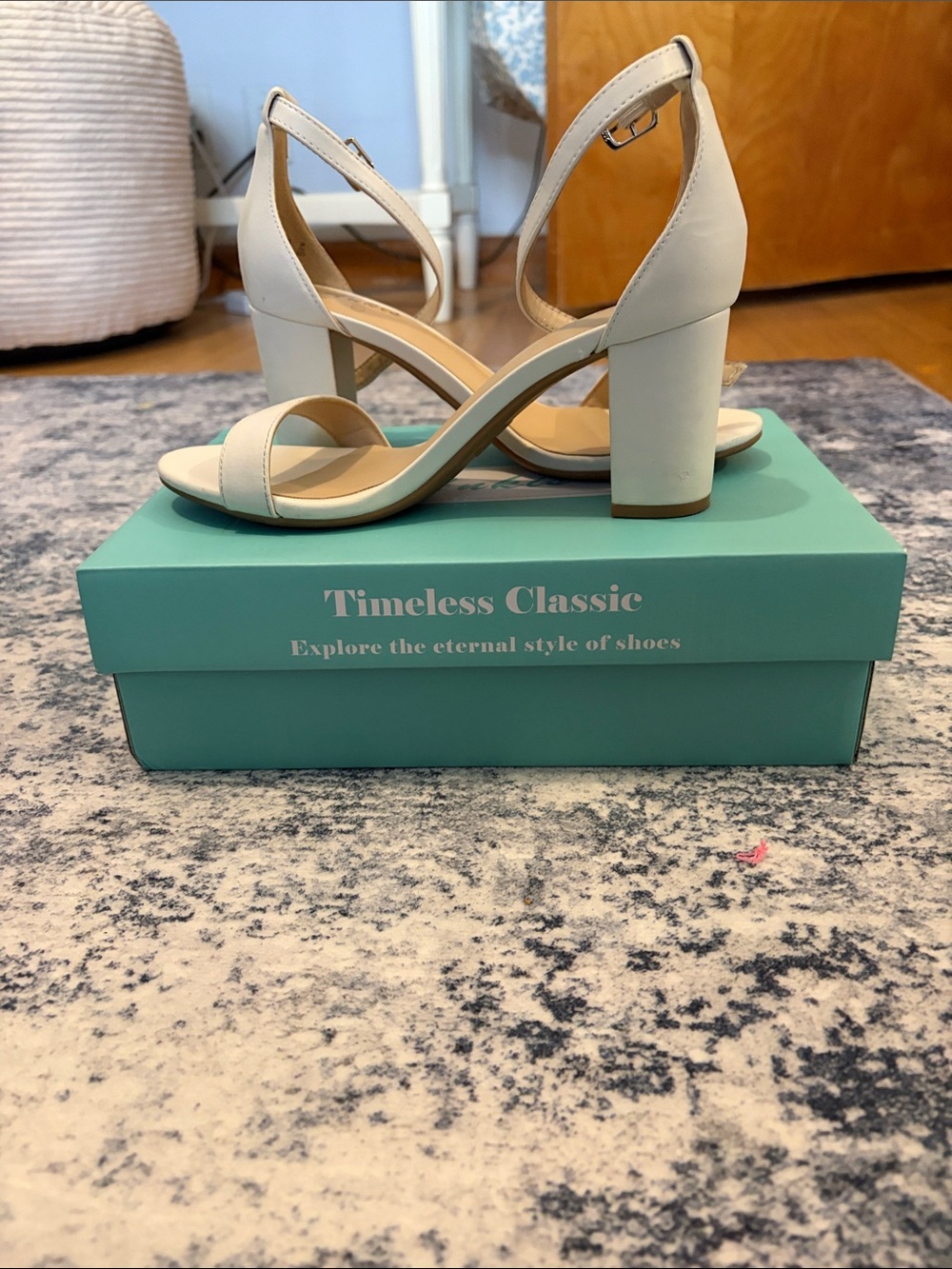 Ankis Timeless Classic Women's Cream Block Heel Sandals with Ankle Strap
